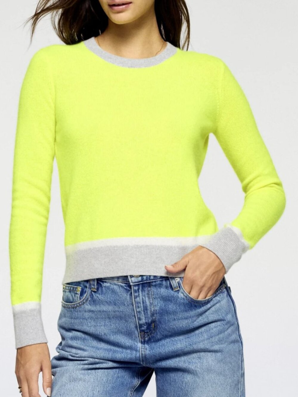 From Future Two-Tone Cashmere Crewneck Sweater Neon Yellow L